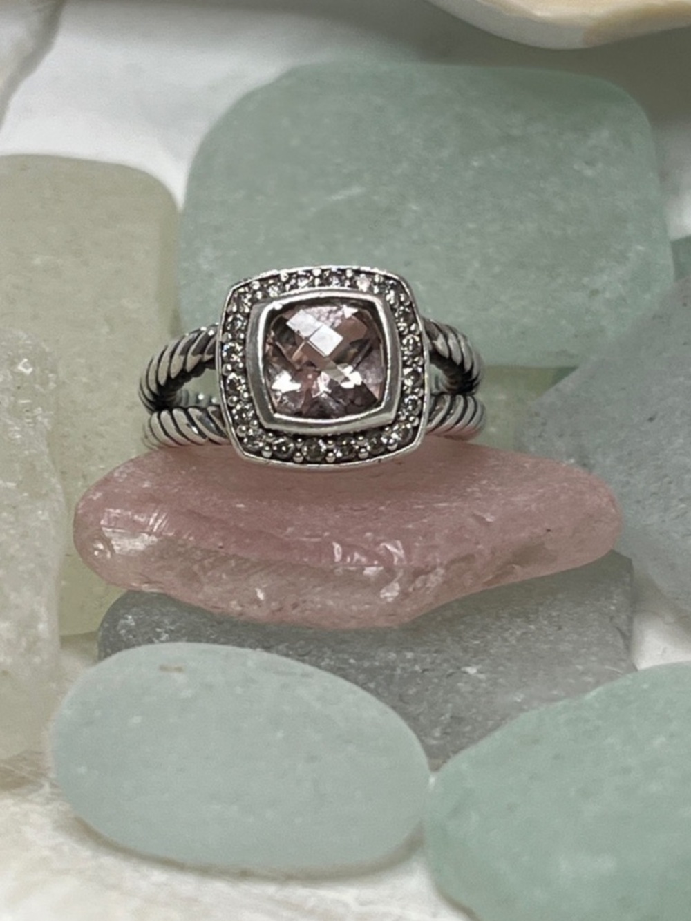 David Yurman Morganite Petite Albion Ring with Pave’ Diamonds - Picture 3 of 8